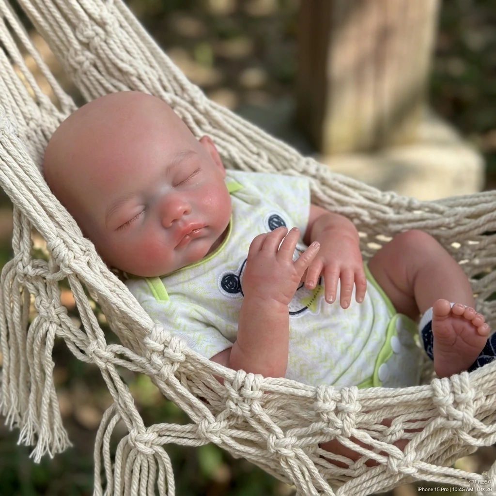 18 Inch Full Body Silicone Reborn Doll Bald Closed-Eyes Design Lifelike Hand Painted Waterproof Mini Newborn Collectible