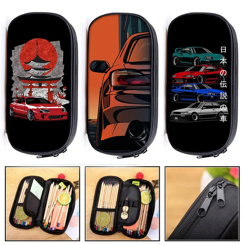 Japan JDM Modified Cultural Cosmetic Case Pencil Bag Racing Car Stationary Bags Engine Pencil Box School Cases Supplies