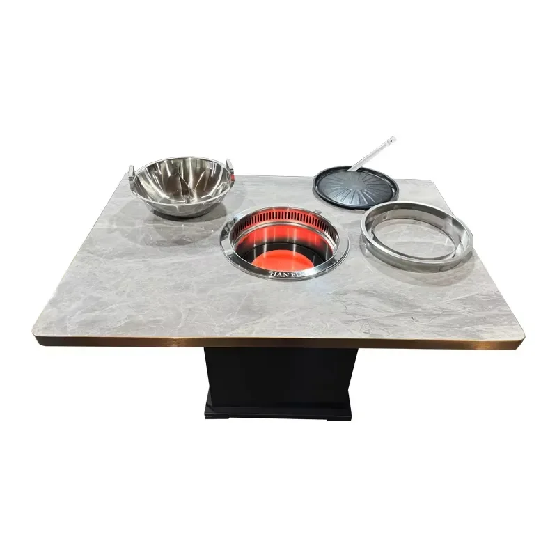 Yawei Square Stone Smokeless Hot Pot and Barbecue All-in-One Interchangeable Dining Table