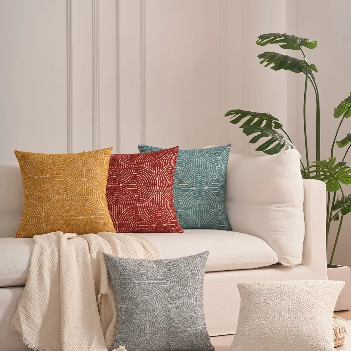 Organic Modern Mid Century Rainbow Tufted Cushion Covers Boho Decorative Throw Pillow Cover Geometric Woven Pillow Case For Sofa view 3