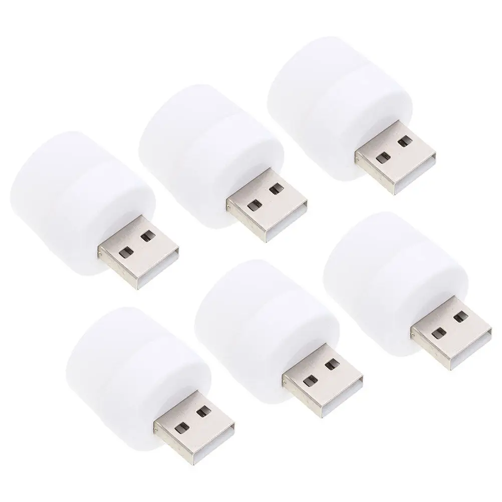 6Pcs Portable USB LED Night Light Compact Plug in Lamp Bright Safe Plastic for Bedroom Dorm Stairs Hallway Toilet Nursery Travel
