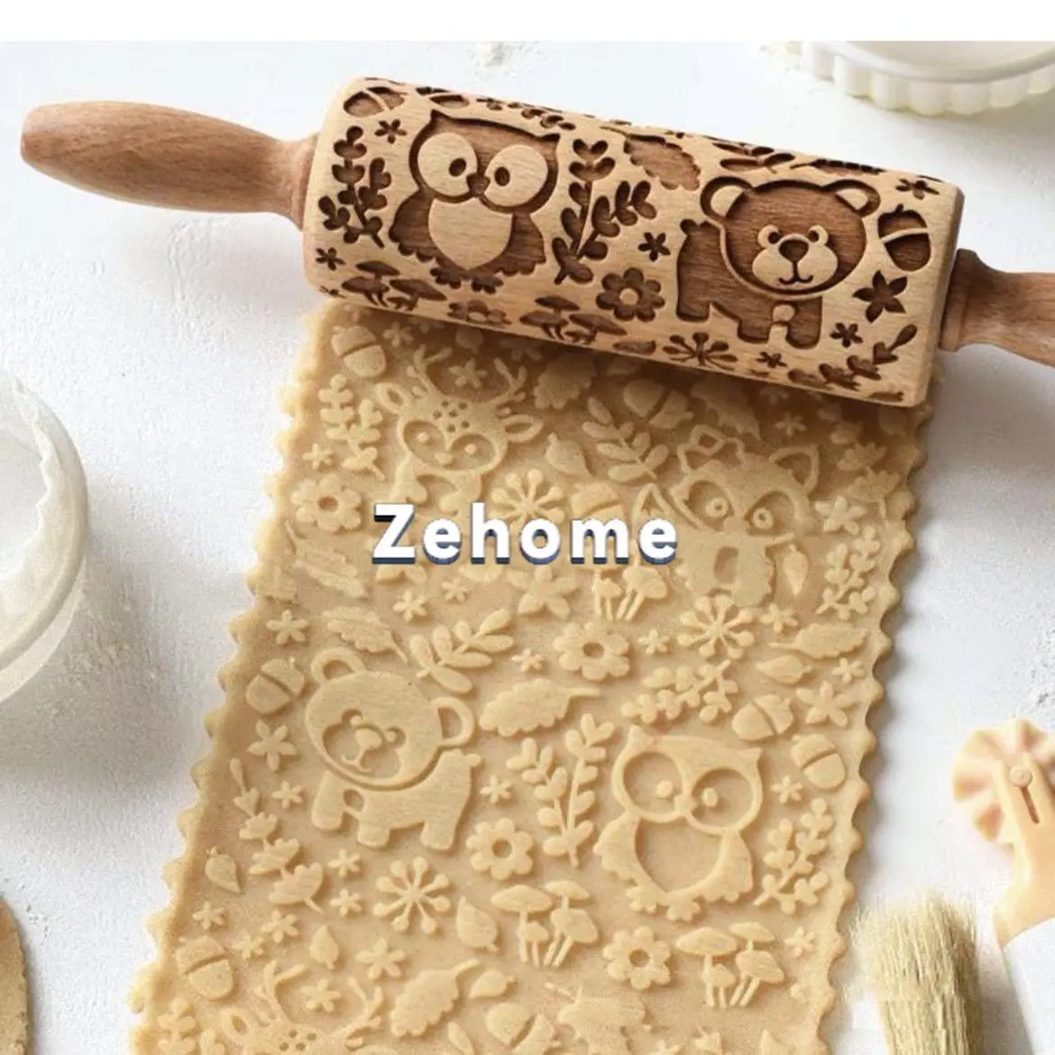 Carved printed cookie rolling pin Christmas patterned rolling pin embossed fondant baking tool