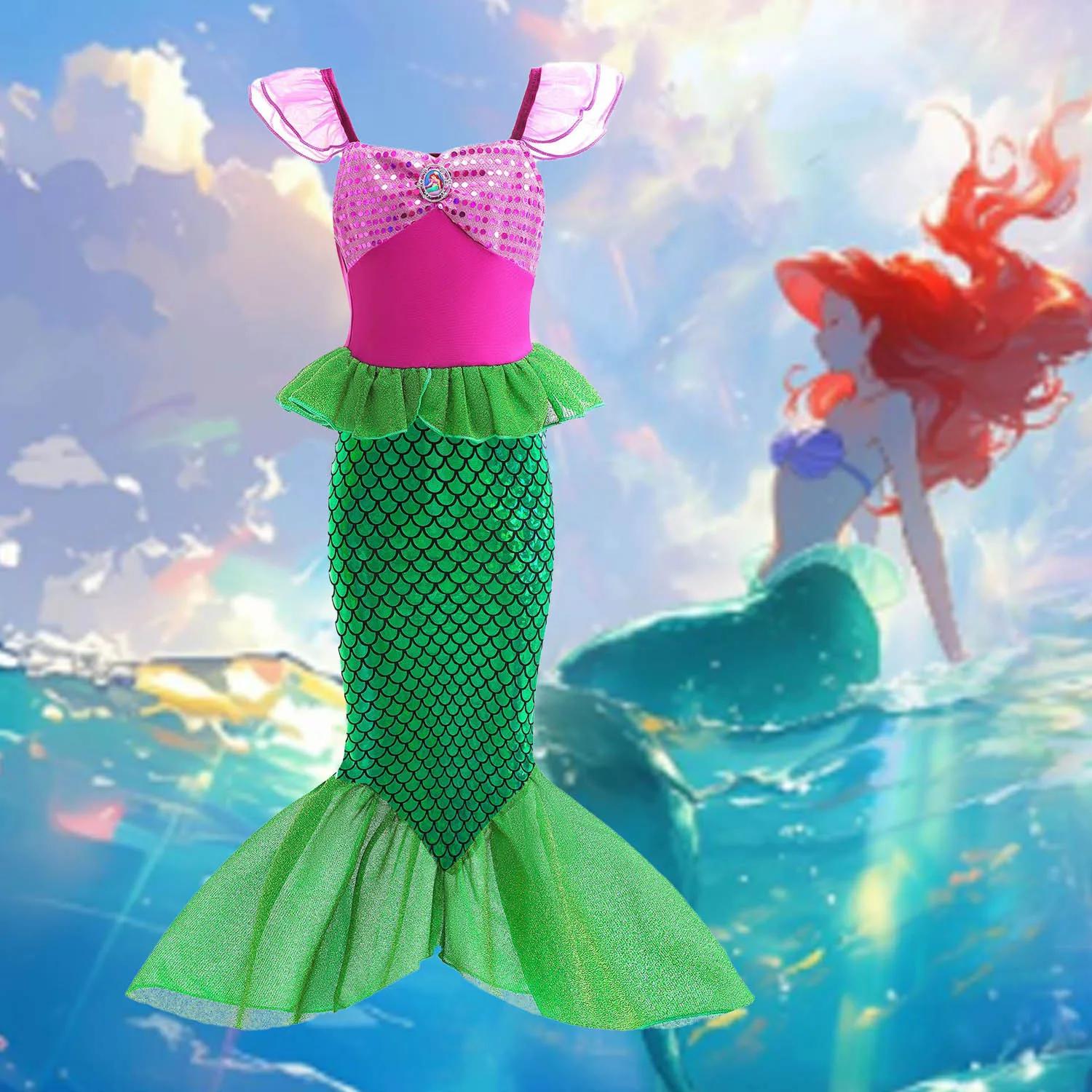 

HXCMall Little Girls Movie Princess Mermaid Ariel Cosplay Halloween Dress Birthday Party Dress