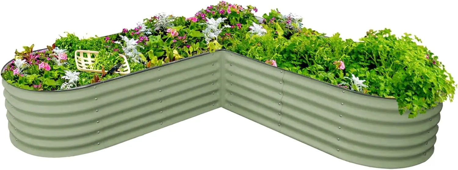 

Vego garden 17" Tall L-Shape Raised Garden Bed Metal Raised Planter Bed for Vegetables Flowers Ground Planter Box, Large Size