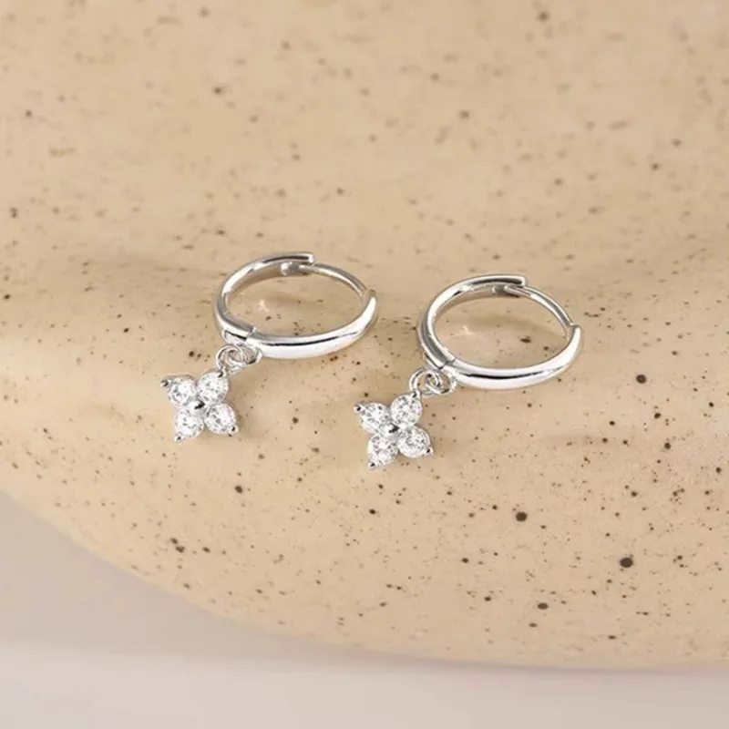 925 فضة ليف أقراط للنساء الموضة العصرية استرخى كريستال زركونيا الأطواق أقراط هيبوالرجينيك مجوهرات هدايا #1