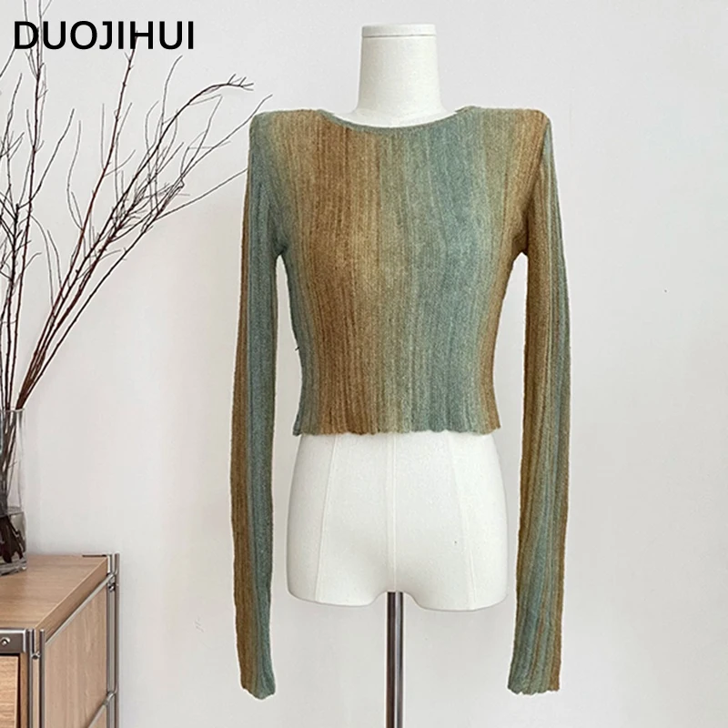 

DUOJIHUI Contrast Color Classic O-neck Female Pullover Autumn New Basic Fashion Long Sleeve Loose Simple Casual Women's Pullover