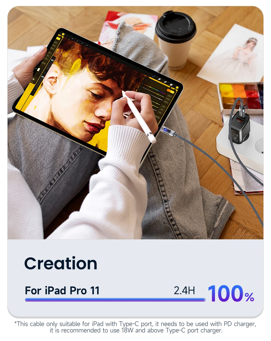 Toocki 100W USB-C-auf-USB-C-Kabel mit automatischer Abschaltung, PD3.1, QC4.0, Schnellladekabel für MacBook, iPhone 16, 15, Samsung S23, S24, Huawei. – Detail 6