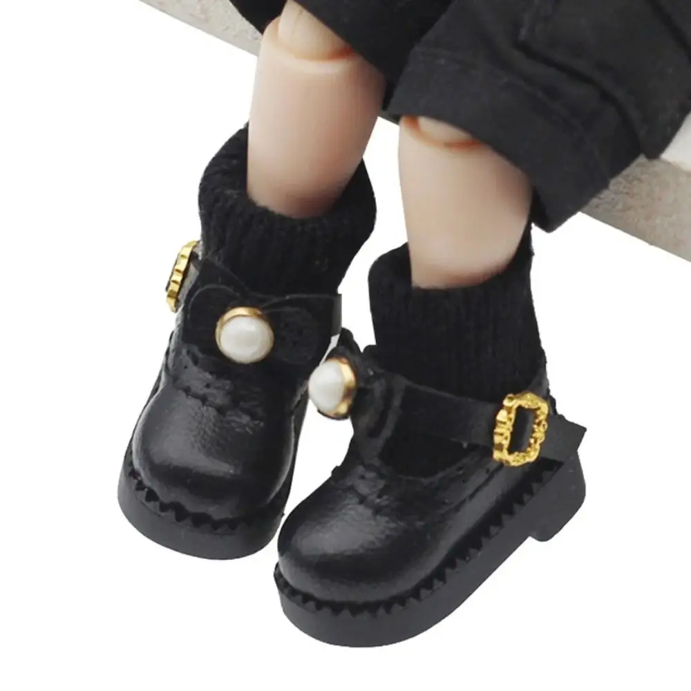 1 Pair Bow Tie Obitsu 11 Doll Boots Mini GSC 1/12 Bjd Doll Leather Shoes Fashion Golden Buttons 1/12 Bjd Doll Boots Children