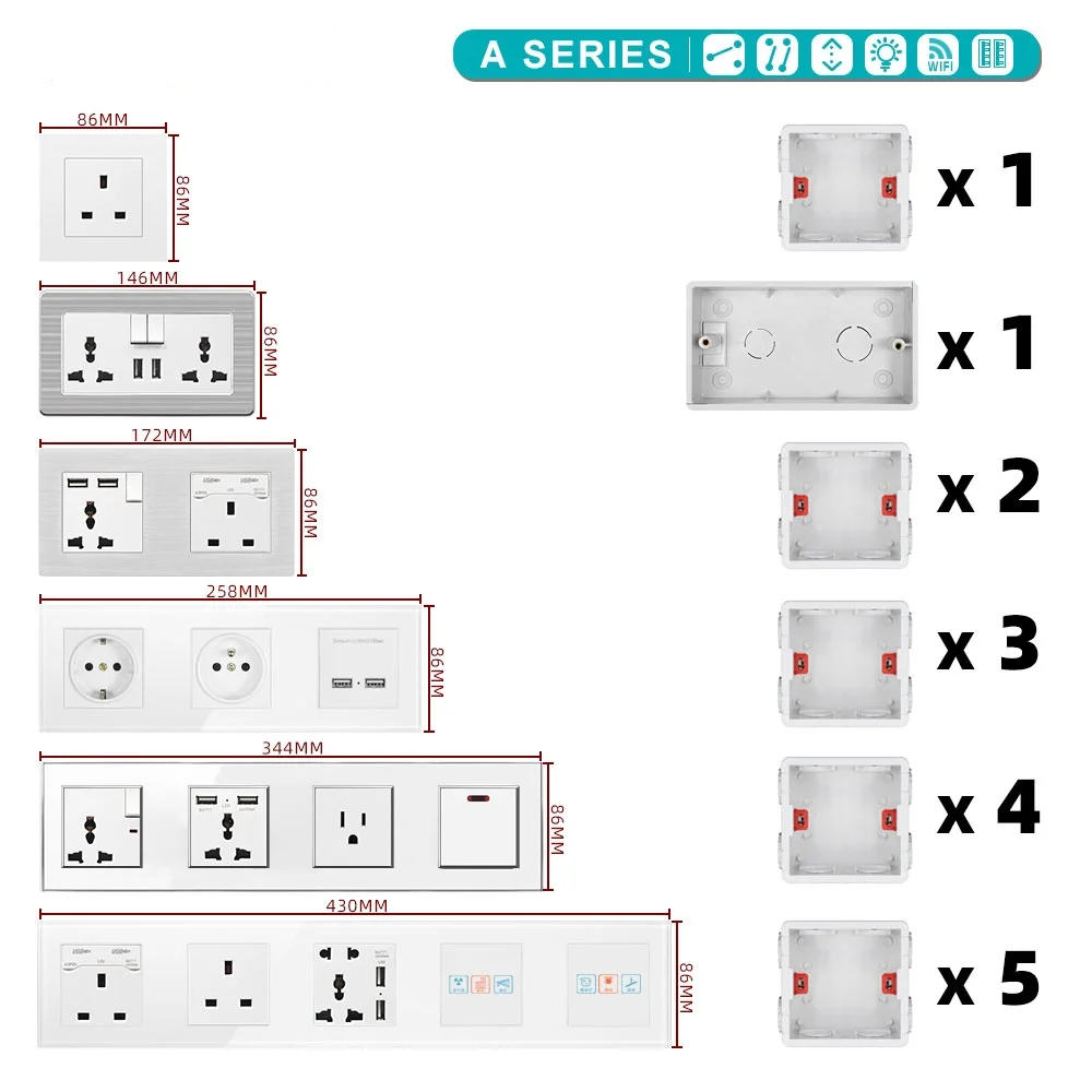 VISWE Socket Switch Adjustable Mounting Box Internal Storage box 86mm*84mm*50mm for 86 type Wall switch socket fixer blackbox