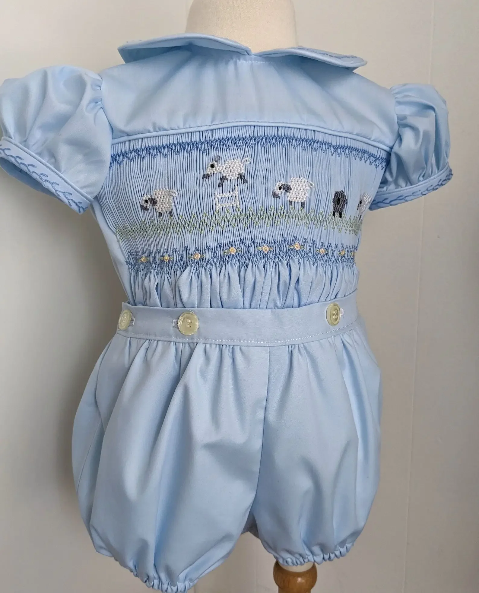 0-3Y Boy Summer White Sheep Smocked Outfit Suit