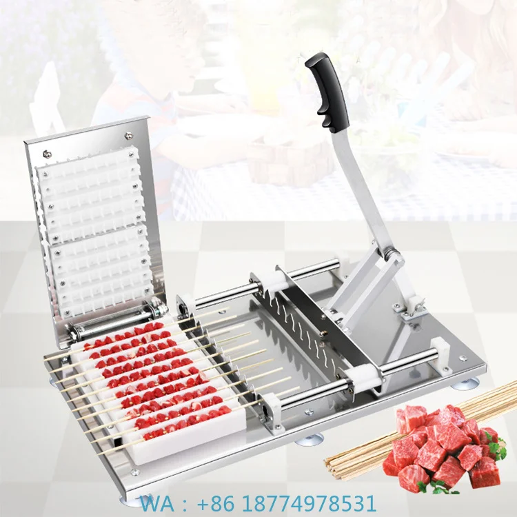 Convenient Manual Meat Skewer Tool for Restaurant Kebab Souvlaki Treatment