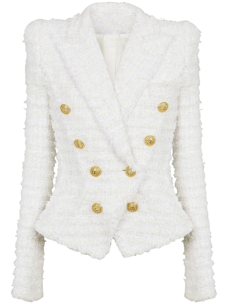 HIGH STREET Newest 2024 F/W Designer Jacket Women's Slim Fit Tassel Fringed Tweed Blazer