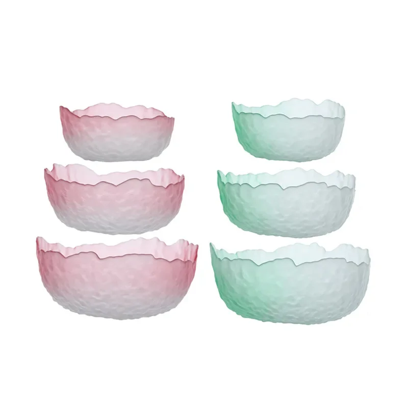 Transparent Glass Bowl Set Tableware Gradient Color Fruit Salad Dessert Bowl Home Living Room Cute Breakfast Bowl Vegetable Tray