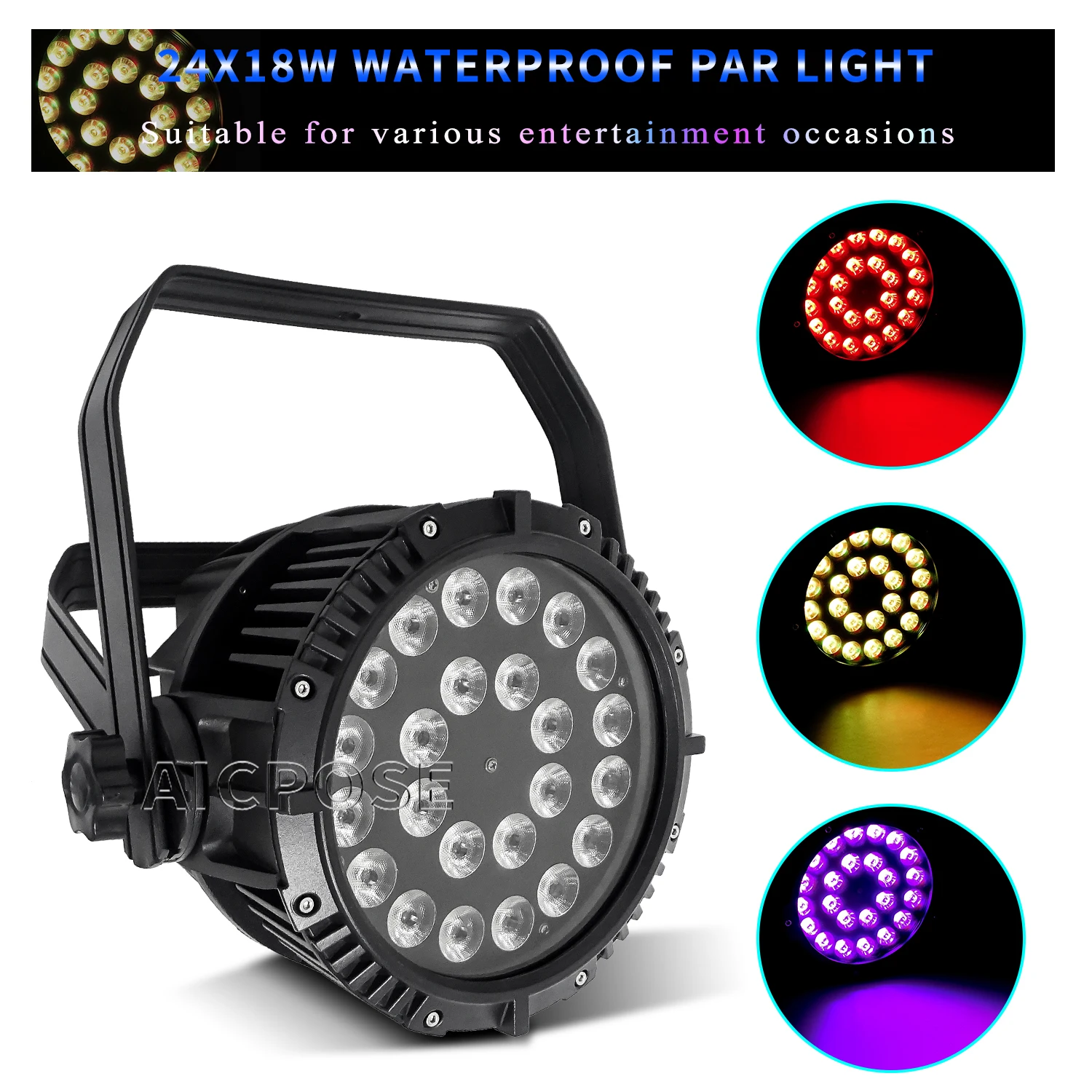 

24×12W RGBW/24x18W RGBWA UV 6-in-1 LED Par Light Outdoor Waterproof Stage Light DMX512 Control DJ Disco Stage Performance