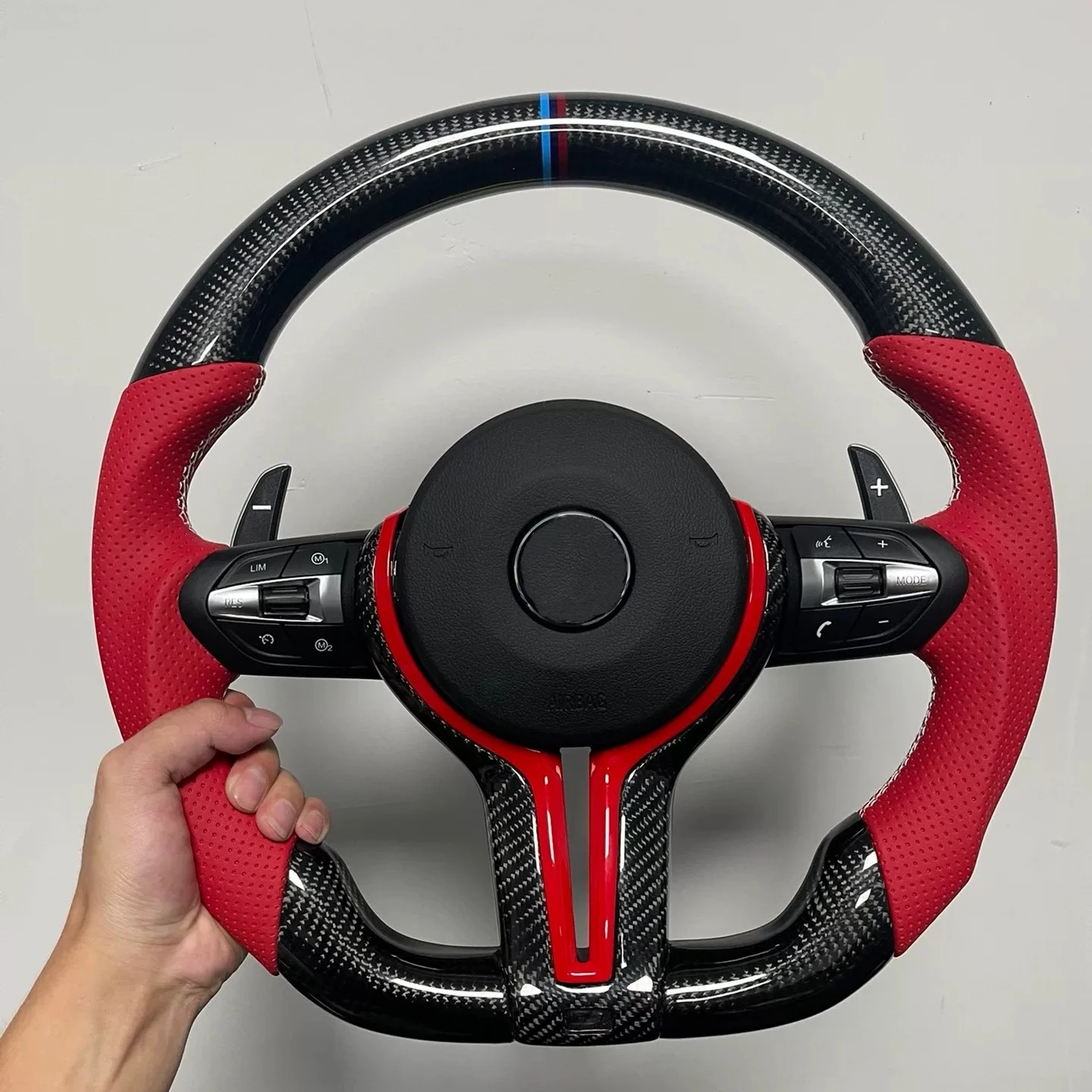 Carbon Fiber Steering Wheel Red Perforated Leather M Sport Paddle Shifter For BMW F30 F32 F10 F20 F07 F15 F25 M3 M4 M5 M6 Custom