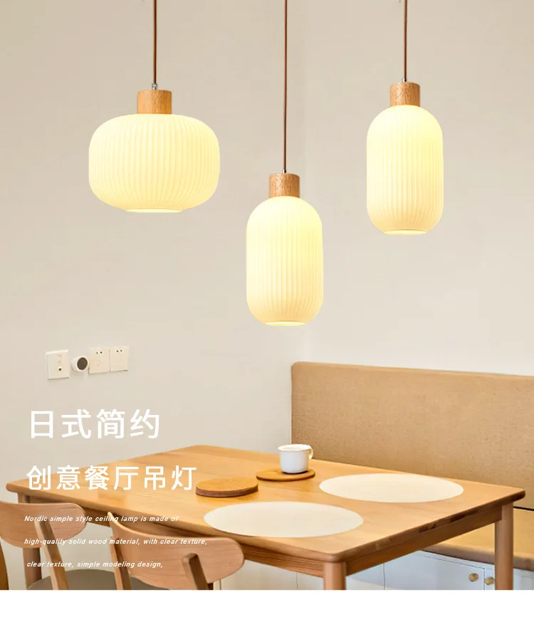 

Nordic Glass Pendant Light for Dining Room Japanese Style Homestay Vintage Wooden Bedside Pendant Lamp Luminaire