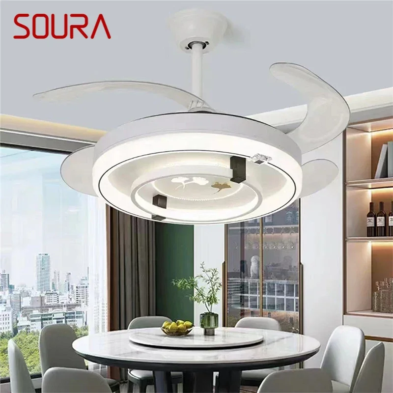 SOURA-مروحة سقف حديثة LED ، غرفة معيشة ، مطعم ، غرفة نوم ، غرفة أطفال ، جهاز تحكم عن بعد ، مروحة كهربائية