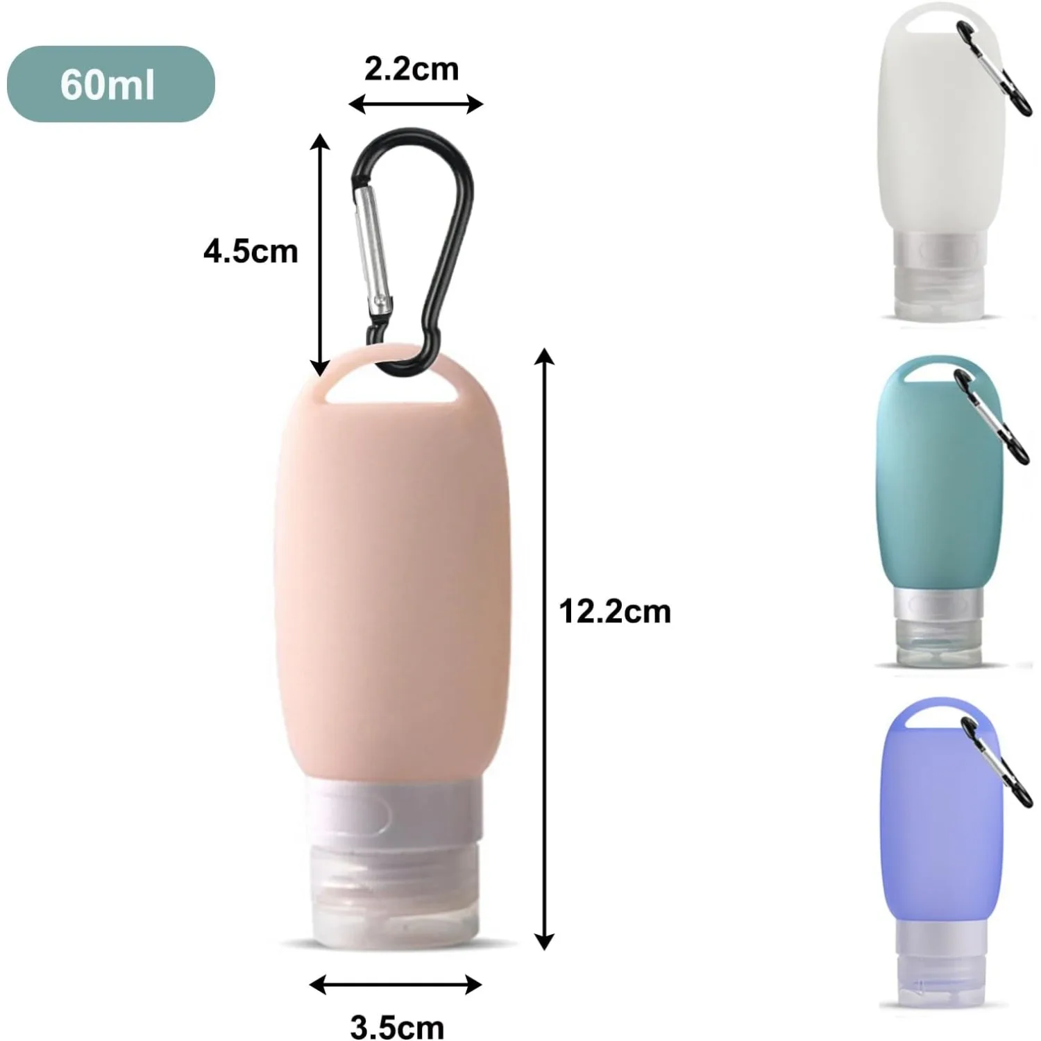 1 pz 60 ml Bottiglie Da Viaggio In Silicone Vuoto Da Viaggio Riutilizzabili Contenitori A Tenuta Morbido con Moschettone Lozione Crema Tubo Portatile