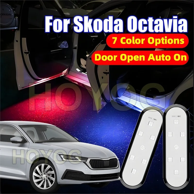 Fit for Skoda Octavia 2019-2026 USB Rechargeable Wireless Car Door Welcome Light with a Magnetic Sensor for Puddle Lighting