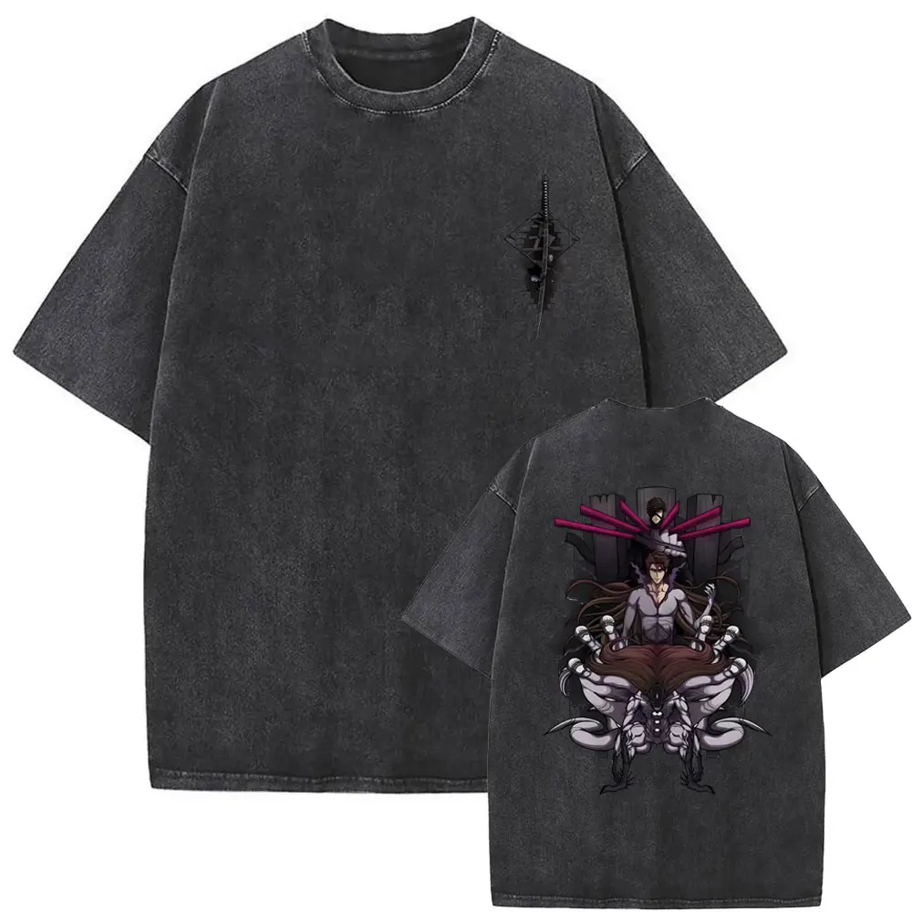 

Washed Vintage Anime Bleach Aizen Sousuke T Shirt Men Women Fashion Casual Oversized T-shirt Men's High Quality Cotton T-shirts