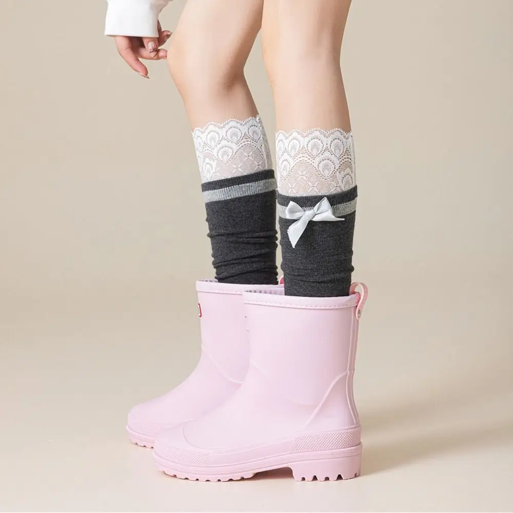 

New Lace Ruffle Long Socks College Style Ribbon Bow Stockings Kawaii Warm Socks Women