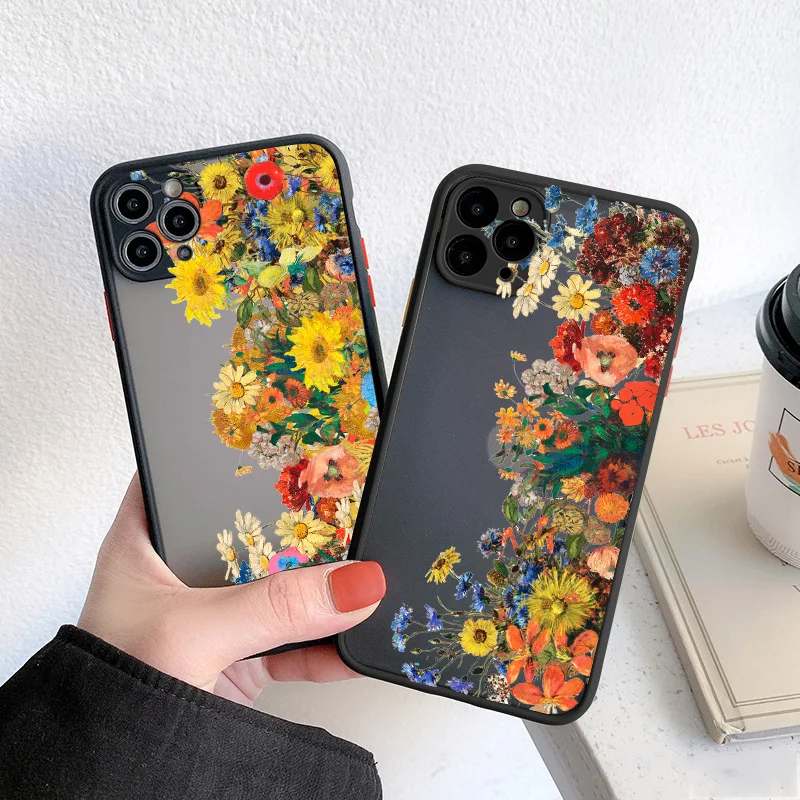 Oil Painting Flower Phone Case For iPhone 15 11 12 13 14 Pro Max Horizontal flower Cases for iPhone X XS XR 7 8 Plus SE2 Cover