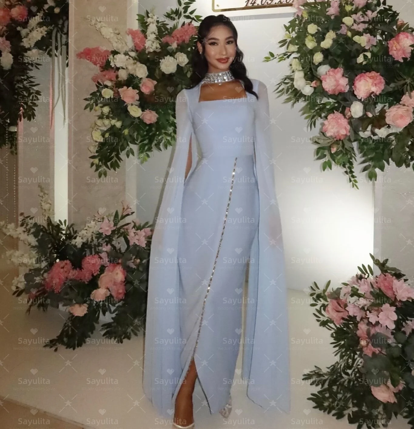 

Sayulita Saudi Prom Dresses with Beaded Long Sleeves Evening Party Gowns Zipper Back فساتين سهرات Customized