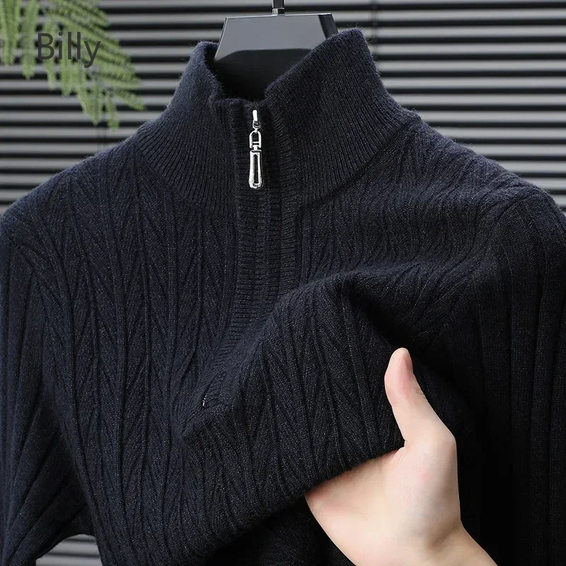 Billy Men's Sweater 2024 Autumn and Winter Zipper Knitted Sweater Long-sleeved Half-high Collar Jacquard Bottoming New Shirt Top