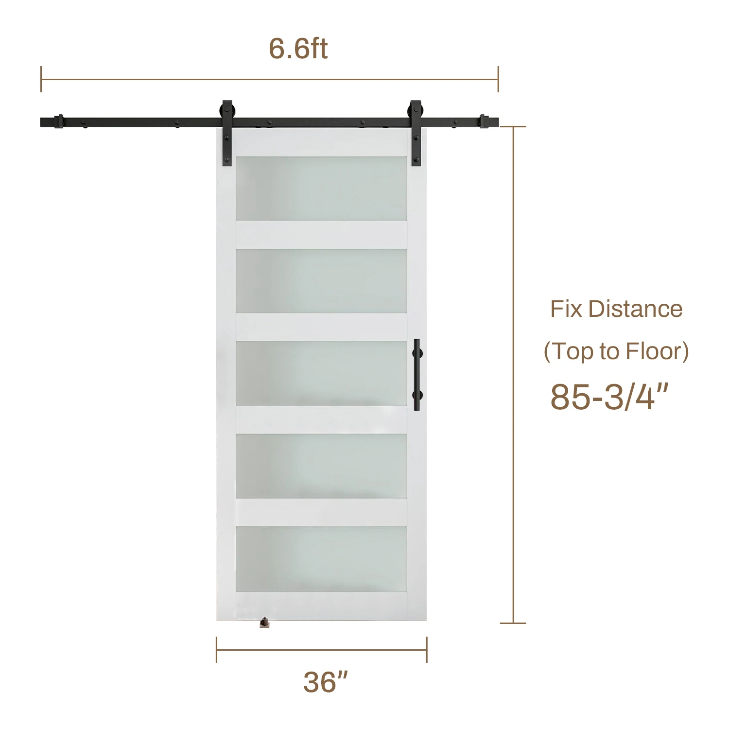 36"x84" Sliding Glass Barn Door and 6.6FT Hardware Kit Included, White Frosted Glass Barndoor with PVC Coated Surface