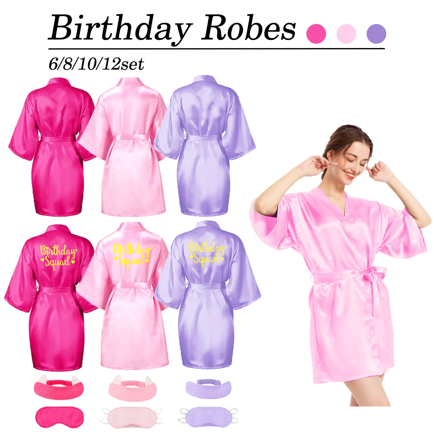 Women's&Girls Birthday Party Robes Girl Squad Kimono Robe Bathrobe Satin Pajamas Spa Party Sleepover Party Robes Dressing Gown