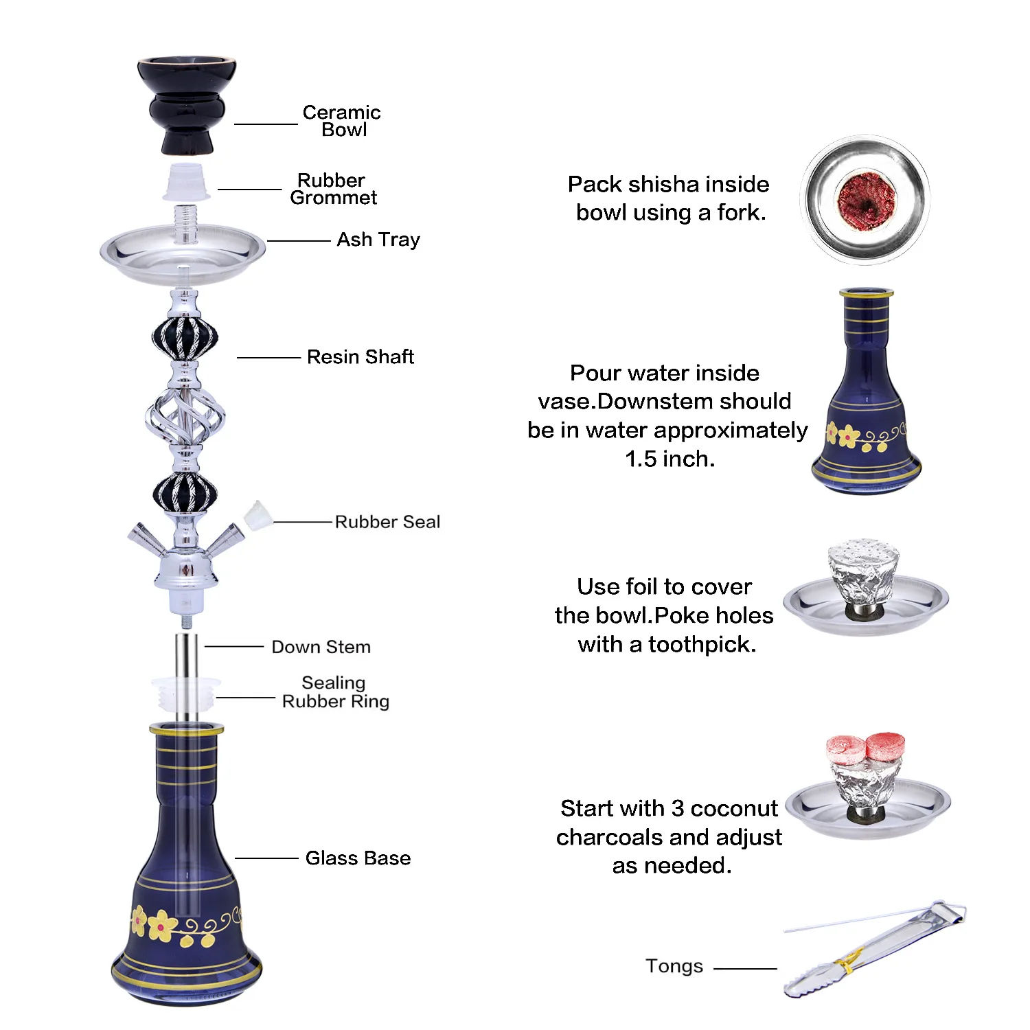 DEJAYA 2 Hose Glass Hookah Shisha Pipe Set Narguile Completo Hooka Chicha Pipa Cachimba Sisha For Smoking Accessories Club Party