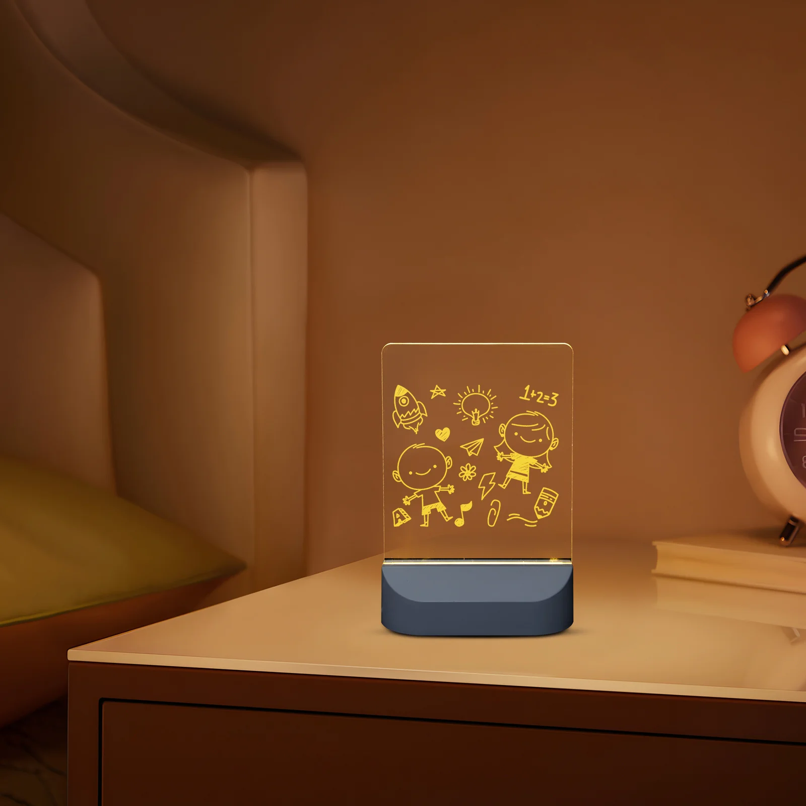 مجموعة واحدة من لوحة المسح الجاف من الأكريليك LED للأطفال، لوحة رسم قابلة لإعادة الكتابة، ضوء ليلي، مصباح إبداعي لغرفة الأطفال، لوحة إضاءة قابلة للمسح #4