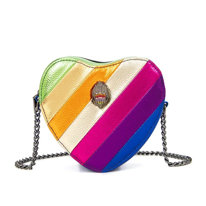 2024 New Arrival Women's Eagle Head Purse with Heart-Shaped Rainbow Patched Chain Shoulder Crossbody Bag