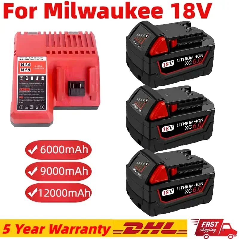 

100% New 18V 12000mAh for Milwaukee Apply To M18 Impact Wrench Screwdriver Brushless Cordless Replacement Battery for Milwaukee