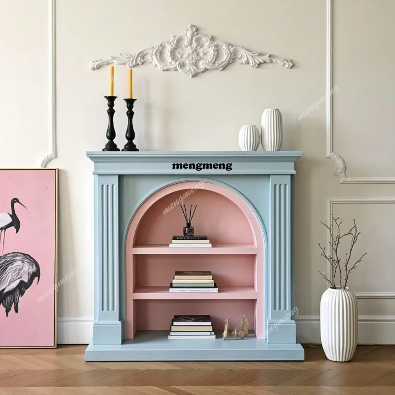 

Solid wood fireplace cabinet Cream wind arched fireplace decorative cabinet Living room entrance