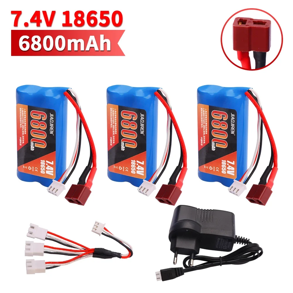 Upgrade 7.4 V 18650 6800 MAH Batterij voor Wltoys 10428/12428/12423/Q46 RC Auto Onderdelen met lader 7.4 V T plug voor Power auto