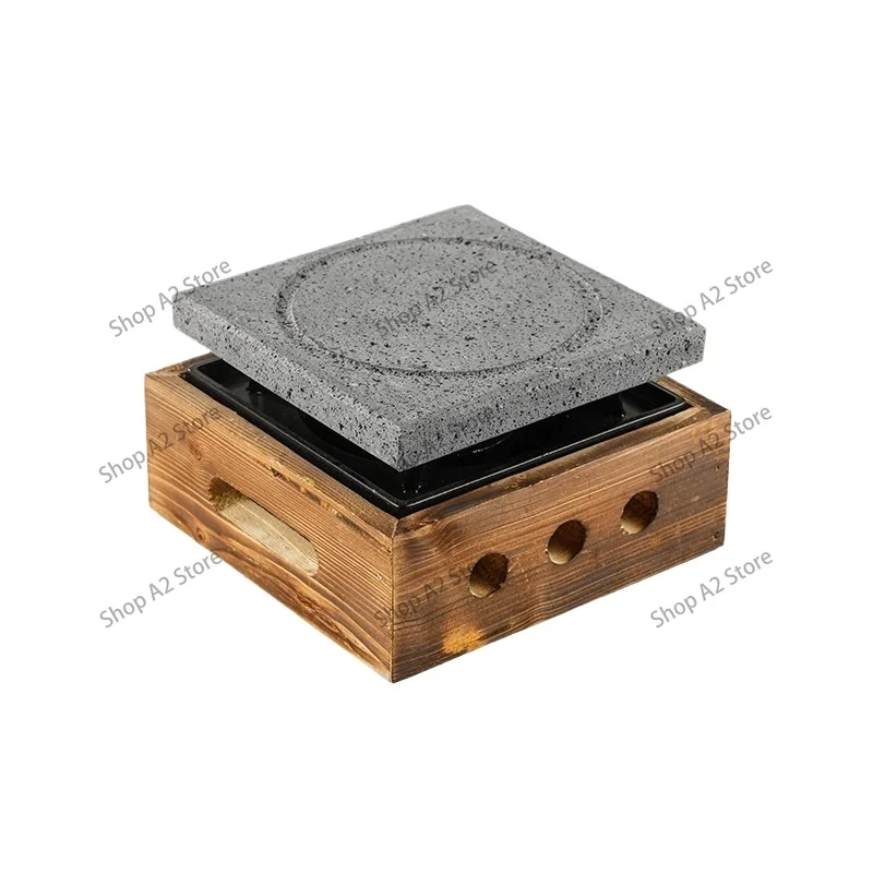 Grooved Dense Hole Volcanic Rock Barbecue Pan Japanese Style Barbecue Grill Teppanyaki High Temperature Stone Plate