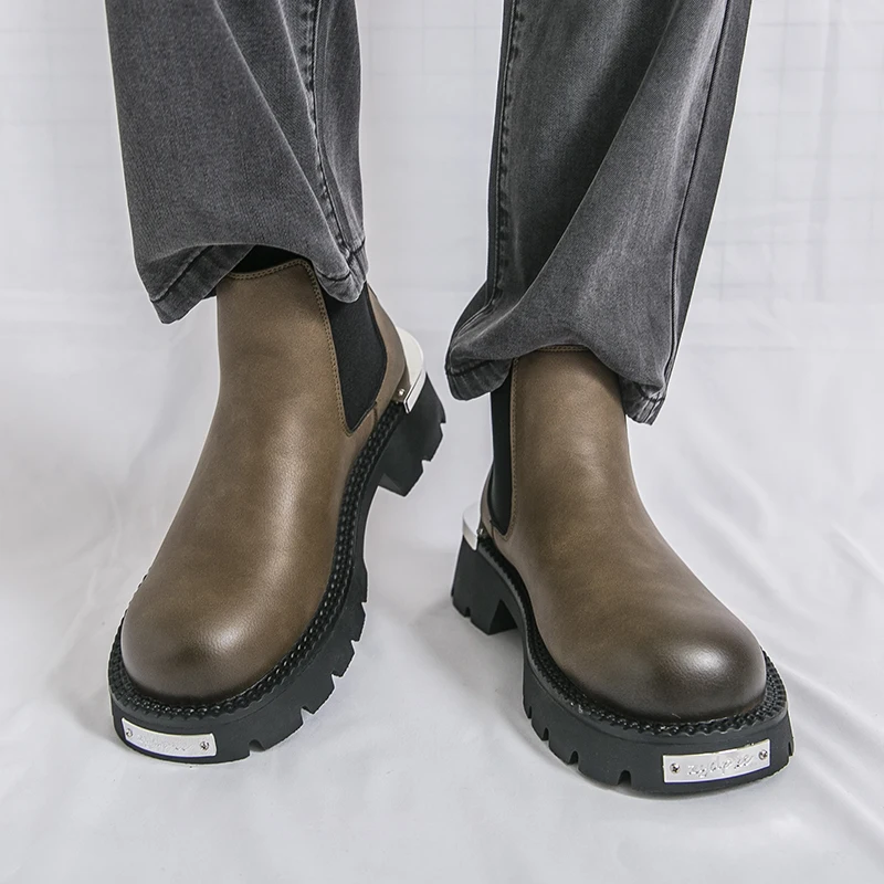 

Classic Men Chelsea Boots British Casual Thick-soled Anti-slip Versatile Fashionable Leather Boots American High-top Boots Men