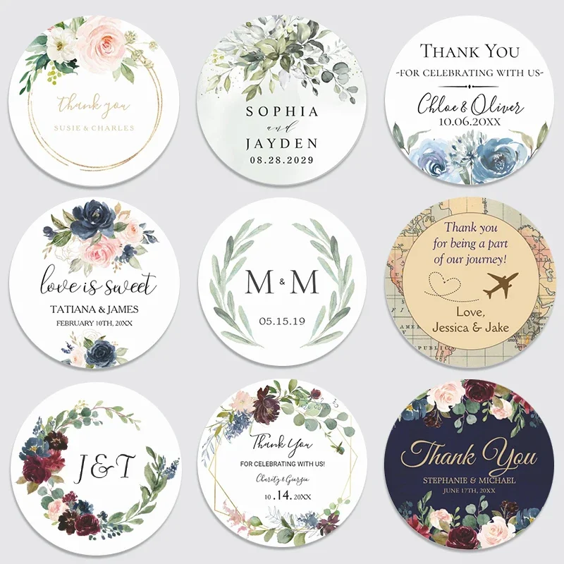 

Custom Waterproof Personalized Round Circle Thank You Stickers for Bridal Shower Party Favors