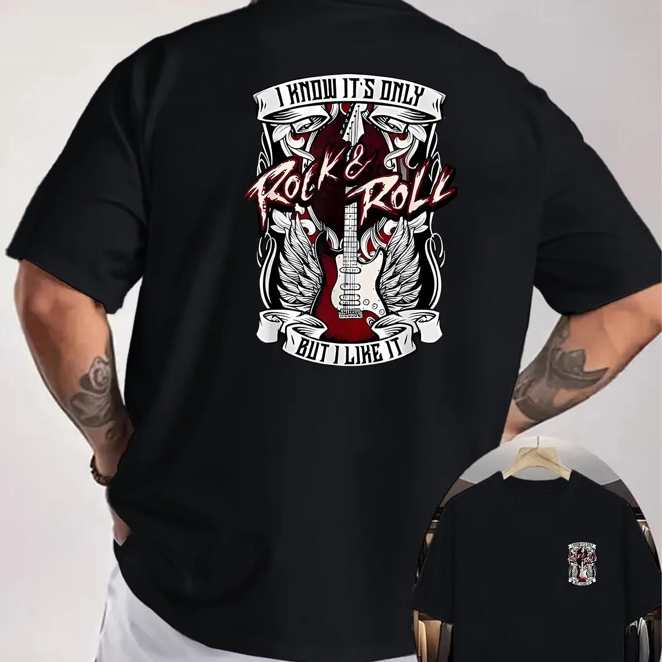 Rock And Roll Electric Guitar Graphic Tee Vintage Style Soft Cotton Short Sleeve T-Shirt For Men