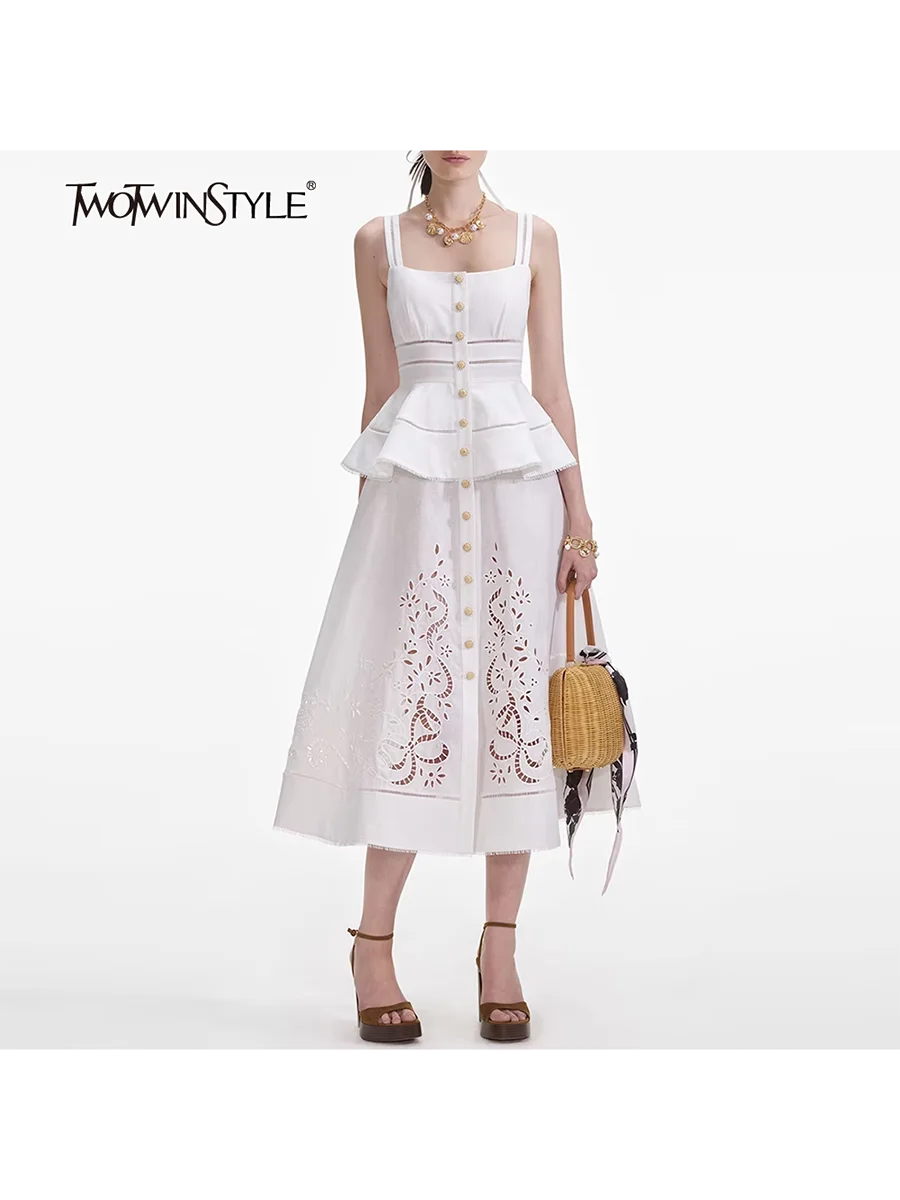 

TWOTWINSTYLE элегантный комплект с вырезами для женщин, жилет без рукавов с квадратным воротником, повседневная юбка, белые комплекты из двух предметов, женская мода