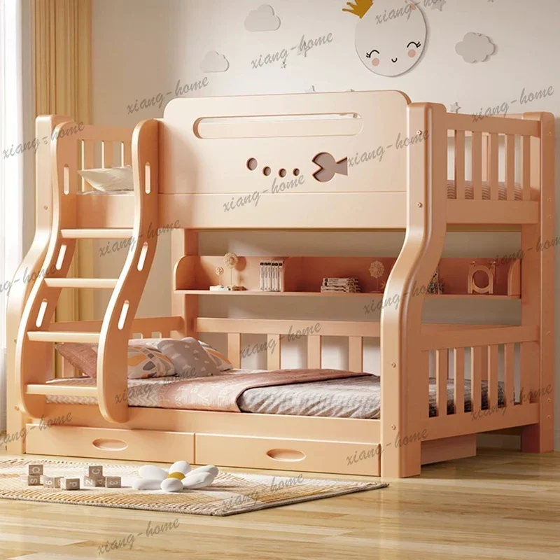 FG Modern simple solid wood 120x200 135x200 150x200 160x200 180x200 cm bunk bed 2 people bedroom beds with mattress Furniture
