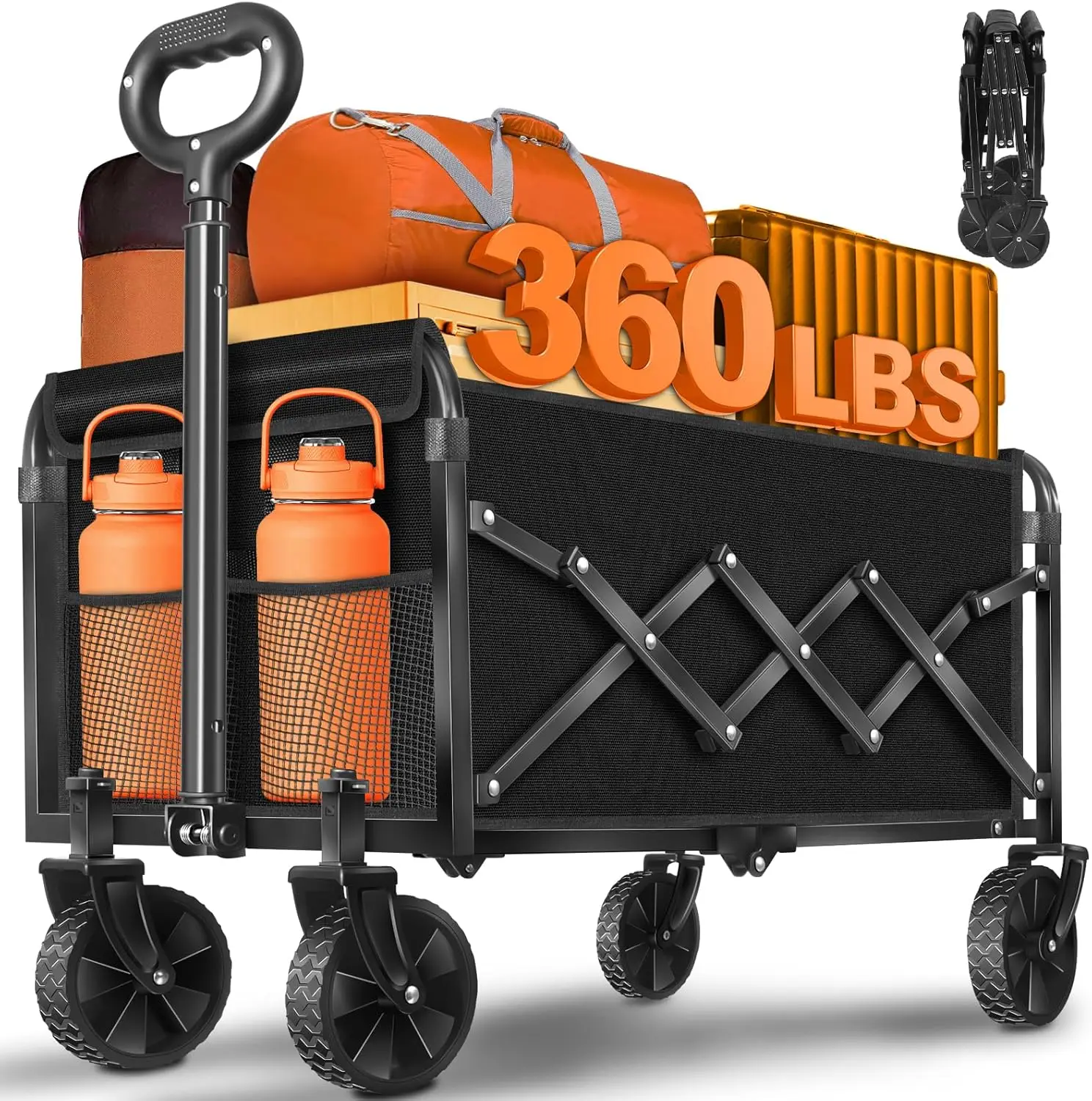 Opvouwbare wagenwagen met wielen, capaciteit van 360 lbs, lichtgewicht voor kamperen, reizen, picknicken, winkelen, sportopslag