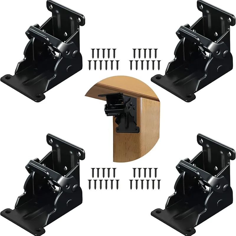 2/4Pcs Foldable Bracket Folding Locking Hinge Lock Extension Support Bracket Self-Lock Hinge with Screws for Table Bed Leg Feet
