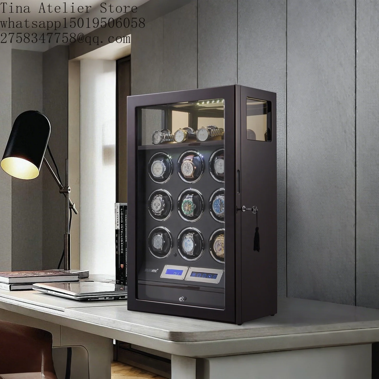Large and Big 9 Slot Watch Winder Box Automatic Mabuchi Motor Diy Drawer Cabinet Watch Winder Box with Led Light and =Lock