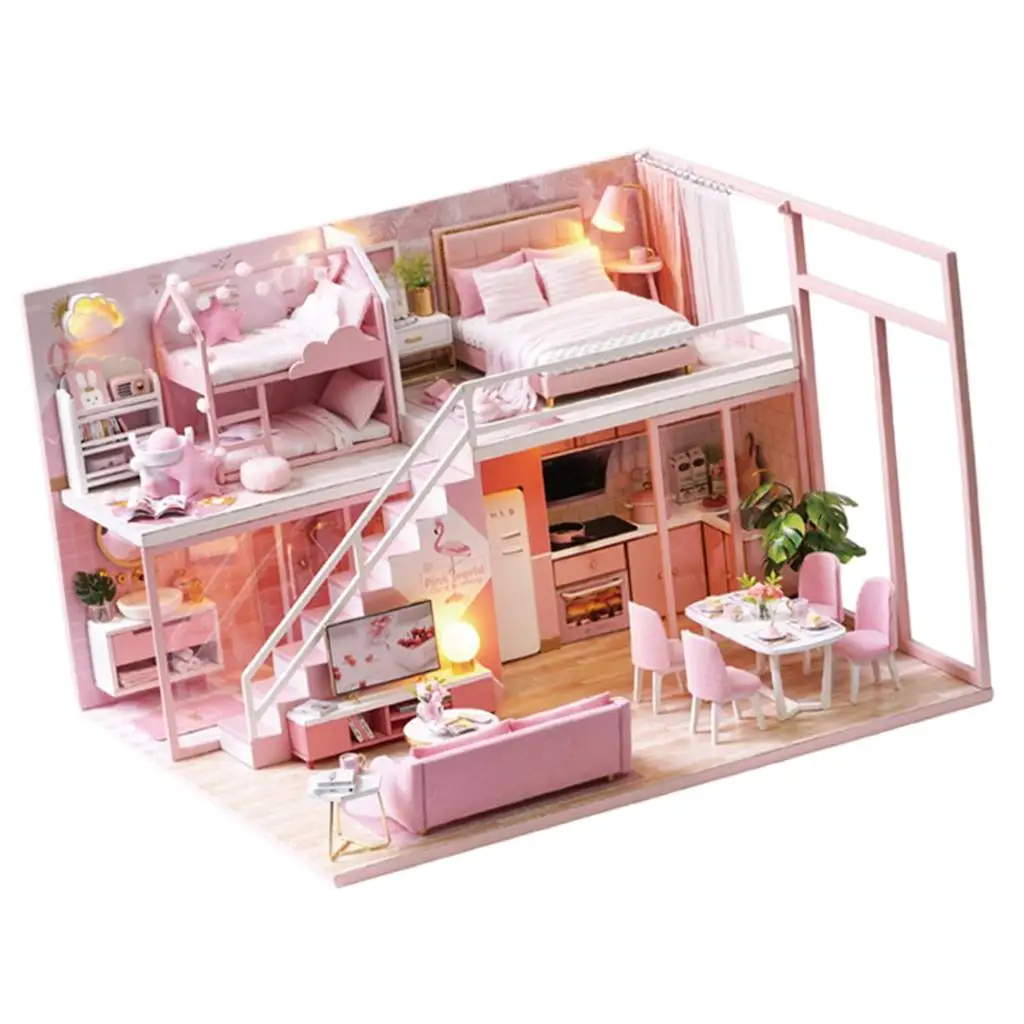 Bonecas De Madeira DIY Para Crianças, Brinquedos De Mão, Quarto, Presente Modelo Rosa, 1:24