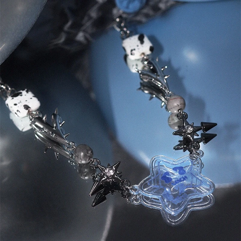 Punk Hip-hop Bubble Star PVC Necklace Cactus Lucky Star Multi-element Splicing Sweater Chain Bracelet Men and Women Jewelry Gift image 2