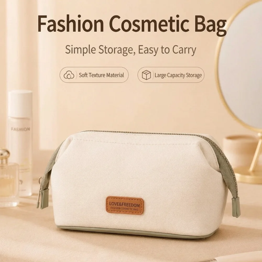 Korean Style Large Capacity Makeup Bag Waterproof Travel Toiletry Organizer Women Portable Beige Cosmetic Storage Pouch Handbag