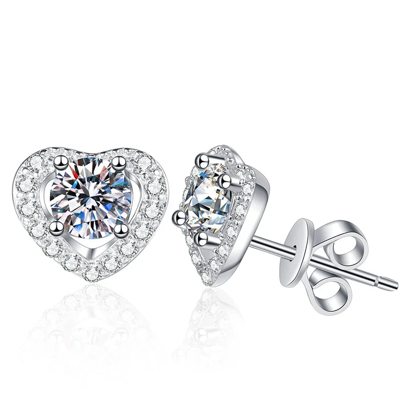 Platinum PT950 18K Gold Earrings for Women, Light Luxury, Heart-shaped, Moissanite Earrings in D Color, 1 Carat Moissanite