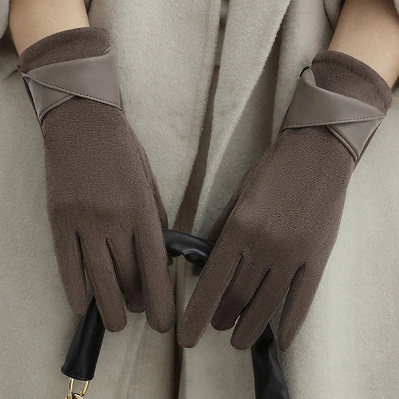 여성용 장갑 스웨이드 겨울 따뜻한 벨벳 터치스크린 장갑 승마 운전을 위한 우아한 터치 스크린 장갑 따뜻한 야외 활동을 유지하세요